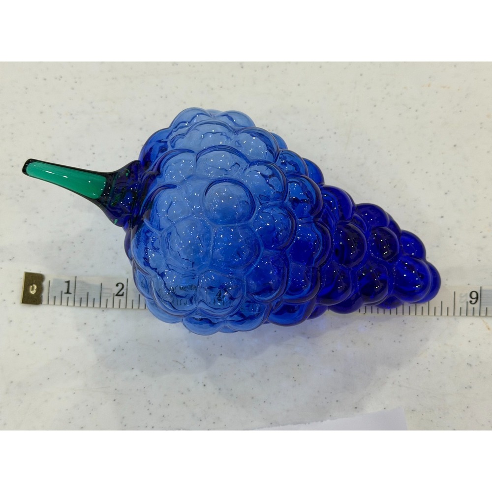 Hand blown Glass Grapes Mid Century Cobalt Blue 8.25" Fruit Art - Picture 8 of 9